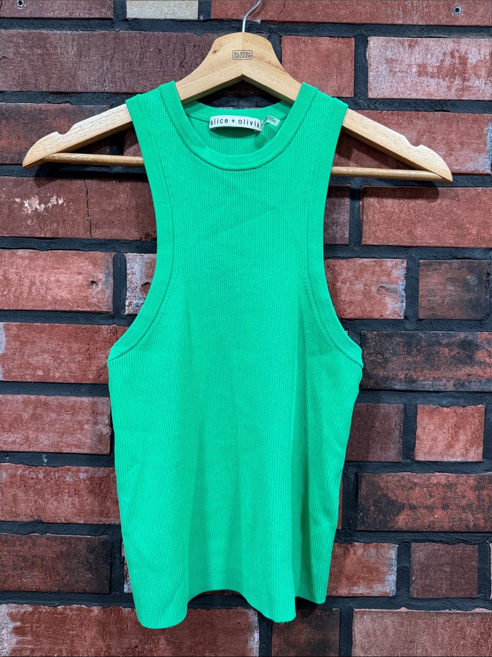 Alice + Olivia Bright Green Ribbed Racer Tank